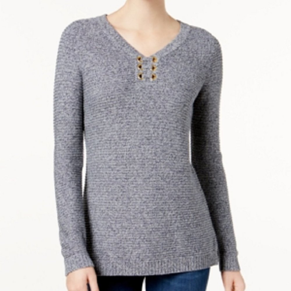Charter Club Women's XL Ribbed Grommet Sweater Intrepid Blue Retail $69.50